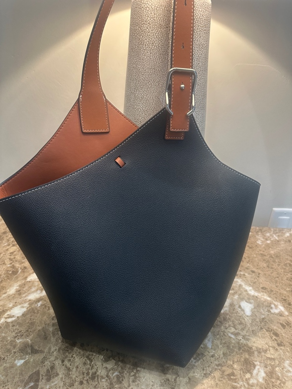 Women’s two Tone Black and Brown Leather Tote Bag